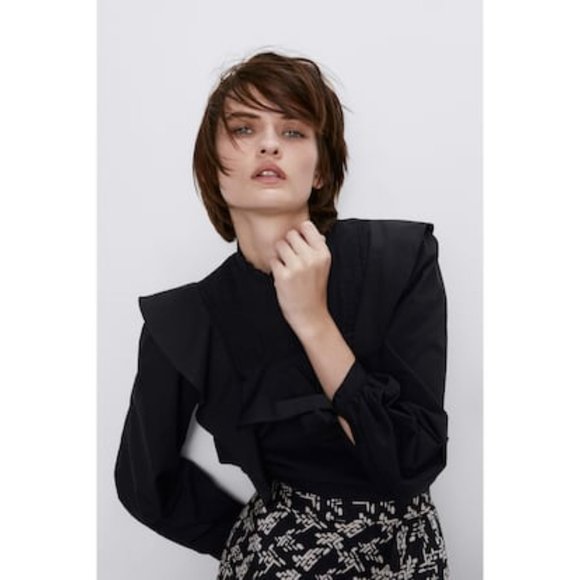 Zara Black Ruffle Top With Bows - Picture 2 of 7